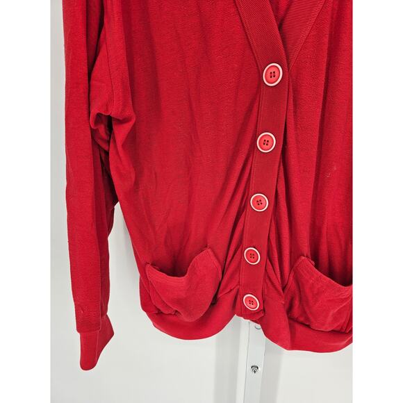 Petite Projections Red Cotton Blend Long Sleeve Button-Up Cardigan Size M - Picture 2 of 4